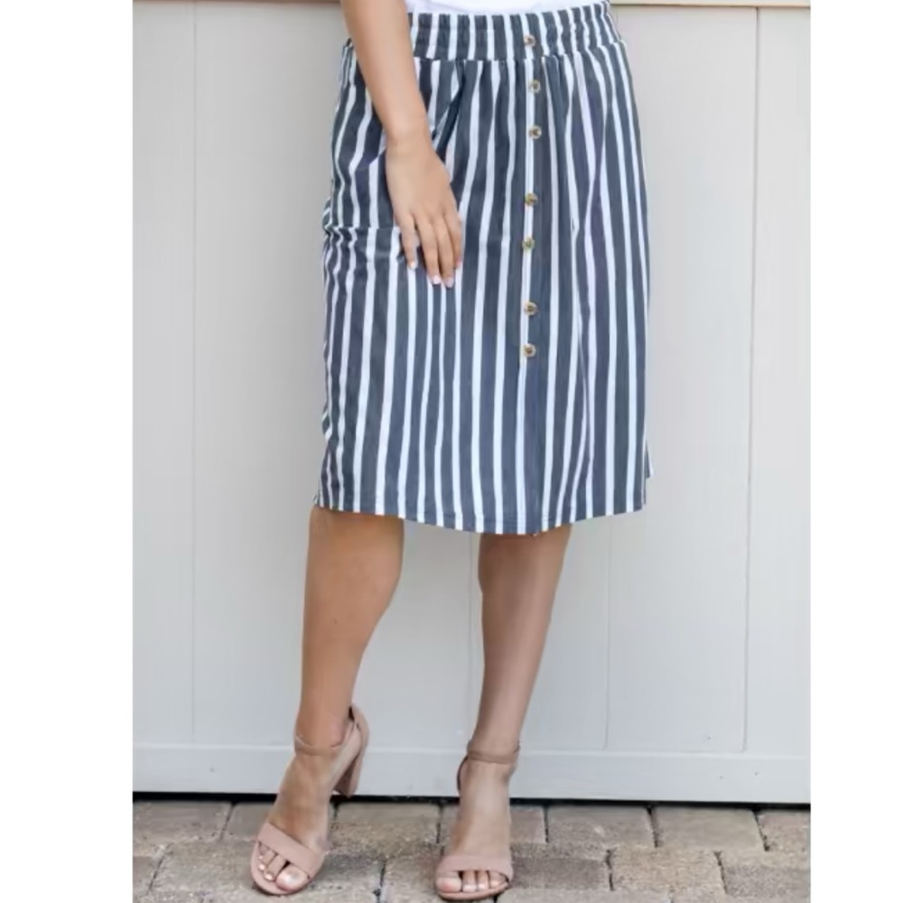 Knee length charcoal striped skirt